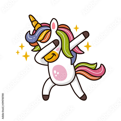 Kawaii cute doodle unicorn dabbing pose