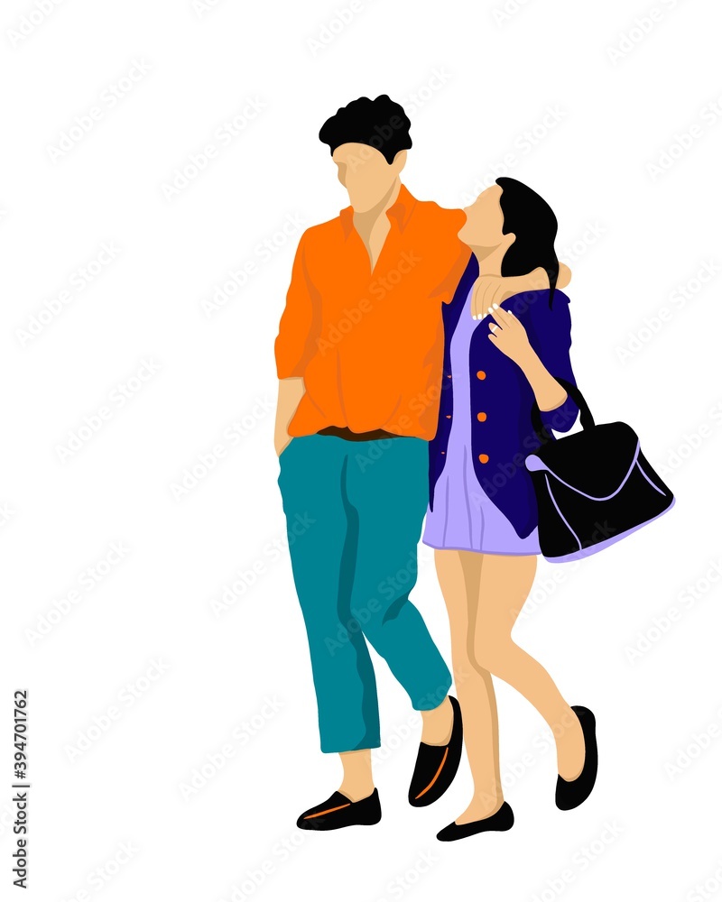 illustrator couple, two lovers walking