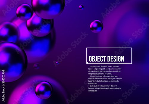 Abstract background with neon shiny blue and purple balls flying in perspective for science and business backdrop or wallpaper.