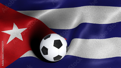 3D rendering of the flag of Cuba with a soccer ball