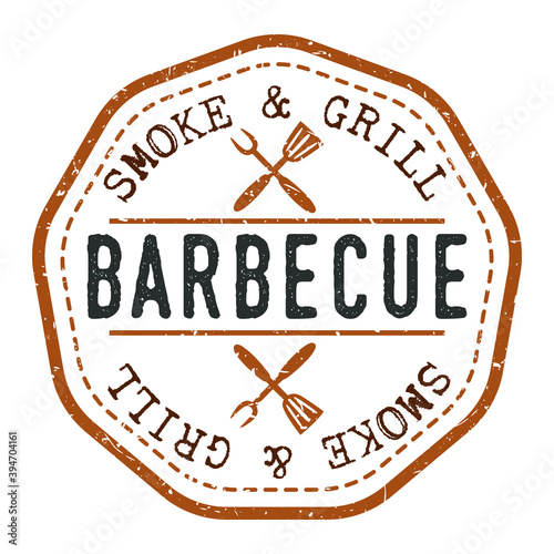 Barbecue Smoke and Grill BBQ Stamp Retro Postmark. Silhouette Postal Passport. Seal Round Vector Icon. Badge Vintage Postage Design.