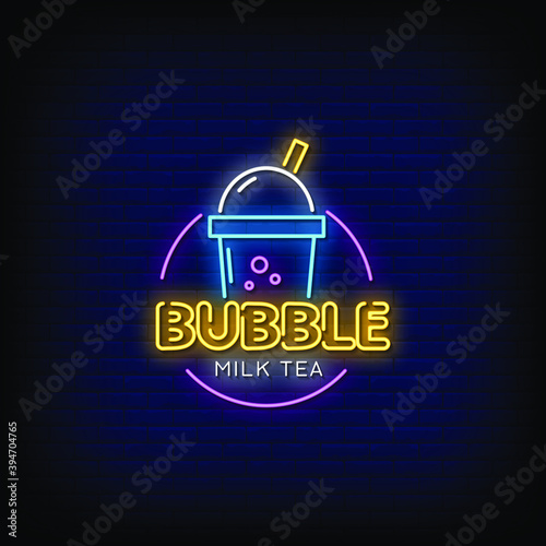 Bubble Milk Tea Neon Signs Style Text Vector