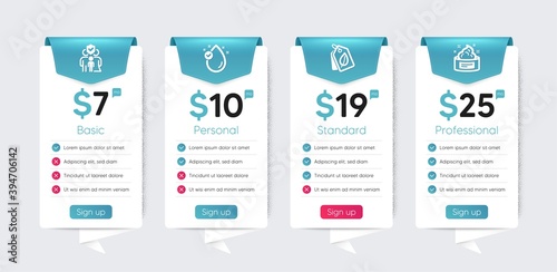 Included icon as Skin cream, Family insurance, Bio tags signs. Price table template, business plan chart. Healthcare icons set. Vitamin e flat icons. Medical cosmetic, Risk coverage, Leaf. Vector