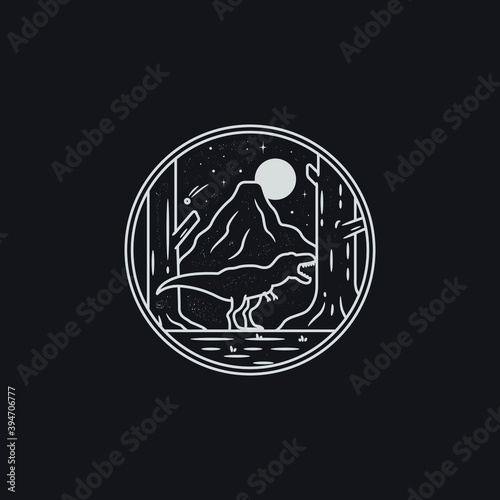 vector of dinosaur tyrannosaurus rex in the jungle mono line style illustration