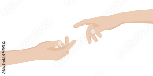 Hands reaching out to each other, distance, coronavirus. Vector illustration eps 10