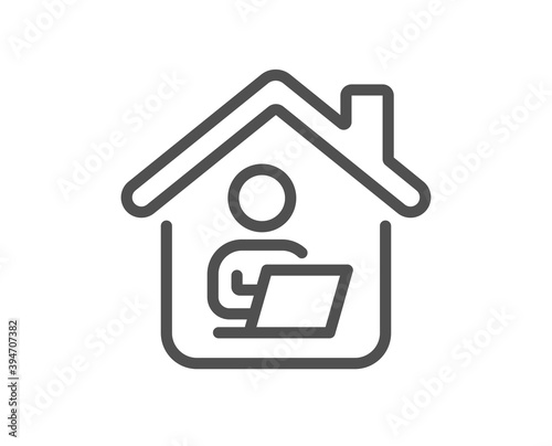 Work at home line icon. Outsource job sign. Remote office employee symbol. Quality design element. Linear style work home icon. Editable stroke. Vector