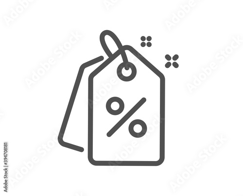 Discount tags line icon. Sale offer sign. Promotion price symbol. Quality design element. Linear style discount tags icon. Editable stroke. Vector