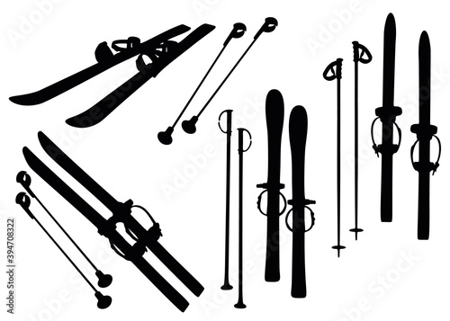 Winter skis included. Vector image.