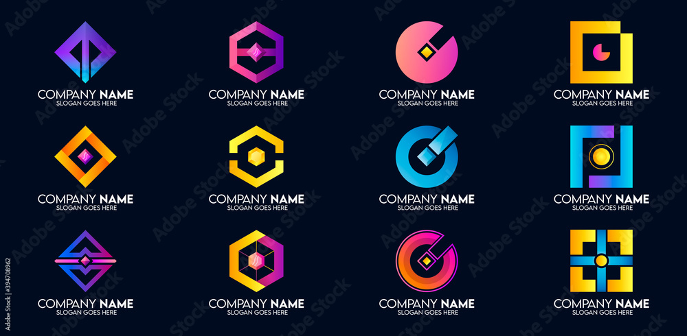 collection of business logos with geometric shapes and assorted colors collection of business logos with geometric shapes and assorted colors