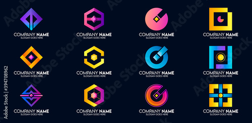 collection of business logos with geometric shapes and assorted colors