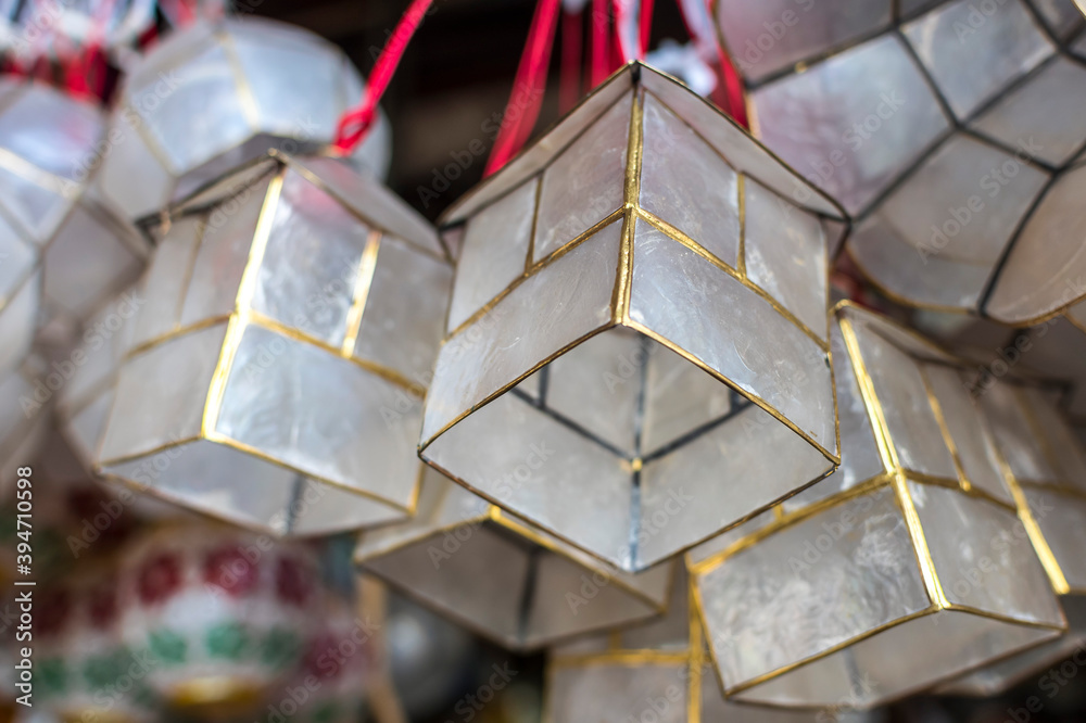 Capiz lanterns for sale at a local shop under Quezon Brudge in Quiapo