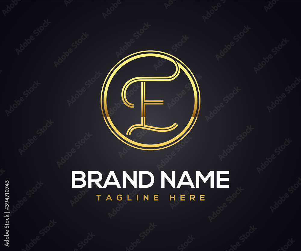 Obraz premium gold logo with initial letter E logo concept