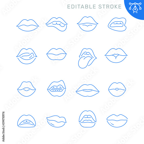 Lips and mouth related icons. Editable stroke. Thin vector icon set photo