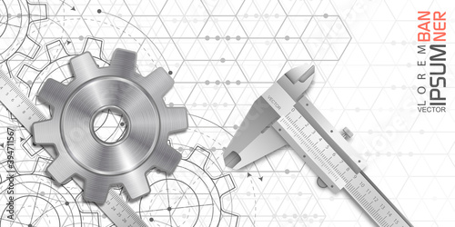 Technical drawing of gears .Engineering plan .Calipers vector.Geometric rhombuses.Vector illustration.	