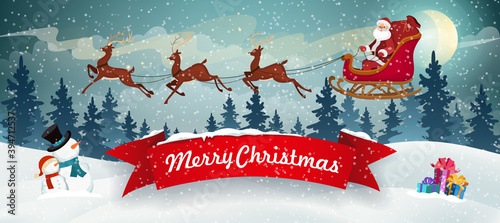 Santa in sleigh and polar deer in harness