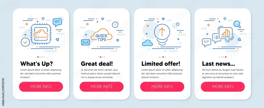 Set of Science icons, such as Cloud computing, Quick tips, Swipe up symbols. Mobile screen app banners. Graph chart line icons. Computer storage, Helpful tricks, Scrolling page. Growth report. Vector Set of Science icons, such as Cloud computing, Quick tips, Swipe up symbols. Mobile screen app banners. Graph chart line icons. Computer storage, Helpful tricks, Scrolling page. Growth report. Vector