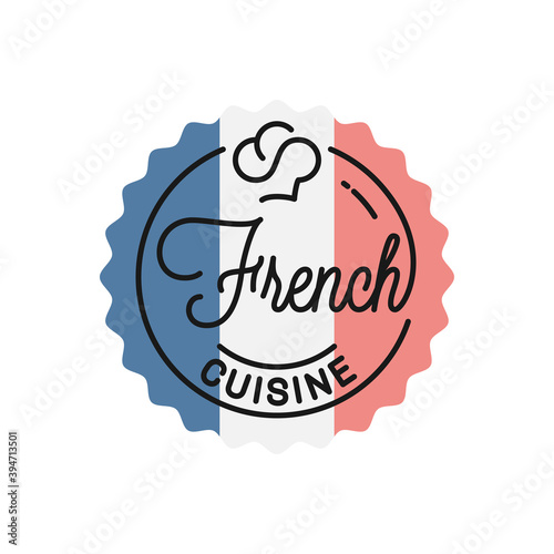 French cuisine logo. Round linear of french flag