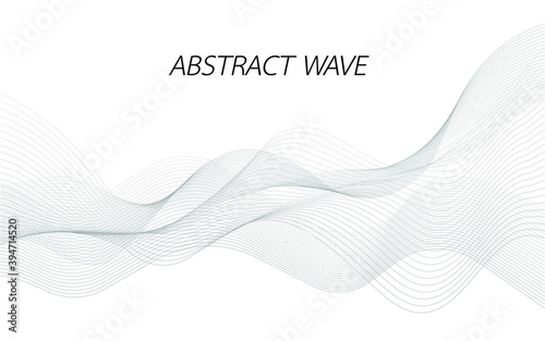 Abstract wave for design. Curved wavy line frequency, smooth stripe, color tone white and black. Vector illustration. Background with copy space for display of content or websites and applications.