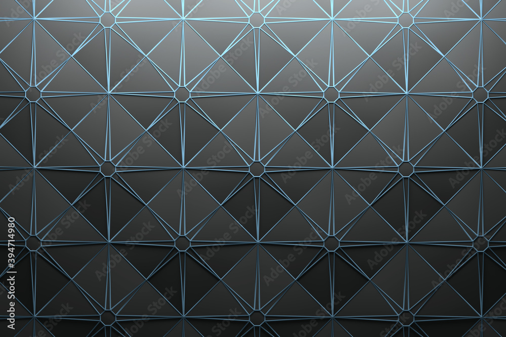 Pattern with repeating square pyramid tiles and star shaped wire frame on dark background Pattern with repeating square pyramid tiles and star shaped wire frame on dark background