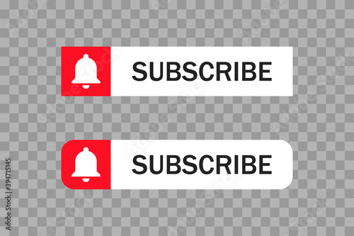 Subscribe button on transparent background in flat style. Social media concept, vector illustration