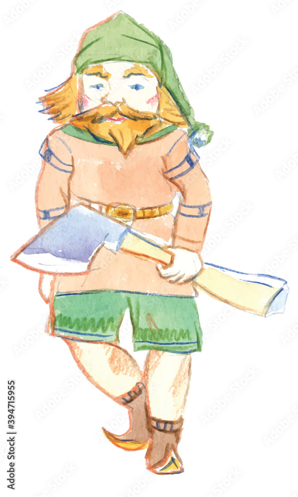 Character of gnome with ax, fairytale character