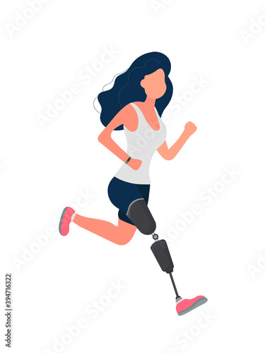A girl with a prosthetic leg is running. Vector.