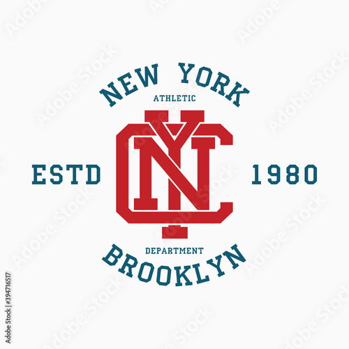 New York college typography for t-shirt. Brooklyn slogan tee shirt, sport apparel print. NYC vintage graphics. Vector illustration.