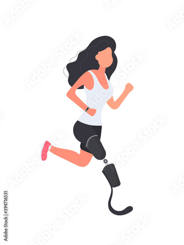 A girl with a prosthetic leg is running. Vector.