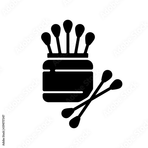 Cotton swabs black glyph icon. Medical equipment for laboratory experiment. Hygienic supply. Cotton buds. Makeup, medicine. Ear cleaning. Silhouette symbol on white space. Vector isolated illustration