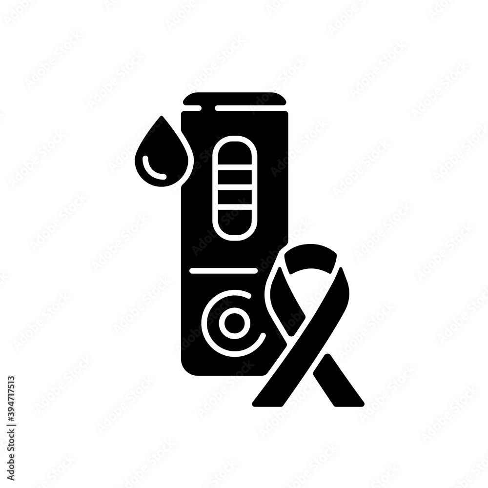 HIV test black glyph icon. Laboratory blood exam. Rapid test for AIDS