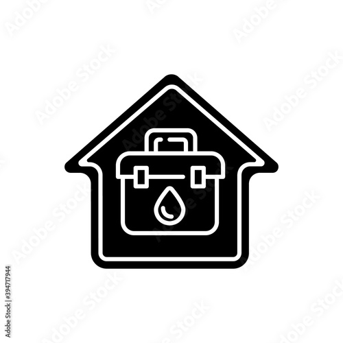 At home blood test black glyph icon. Medical analysis. Healthcare checkup. Check for virus, infection, disease. House doctor call. Silhouette symbol on white space. Vector isolated illustration