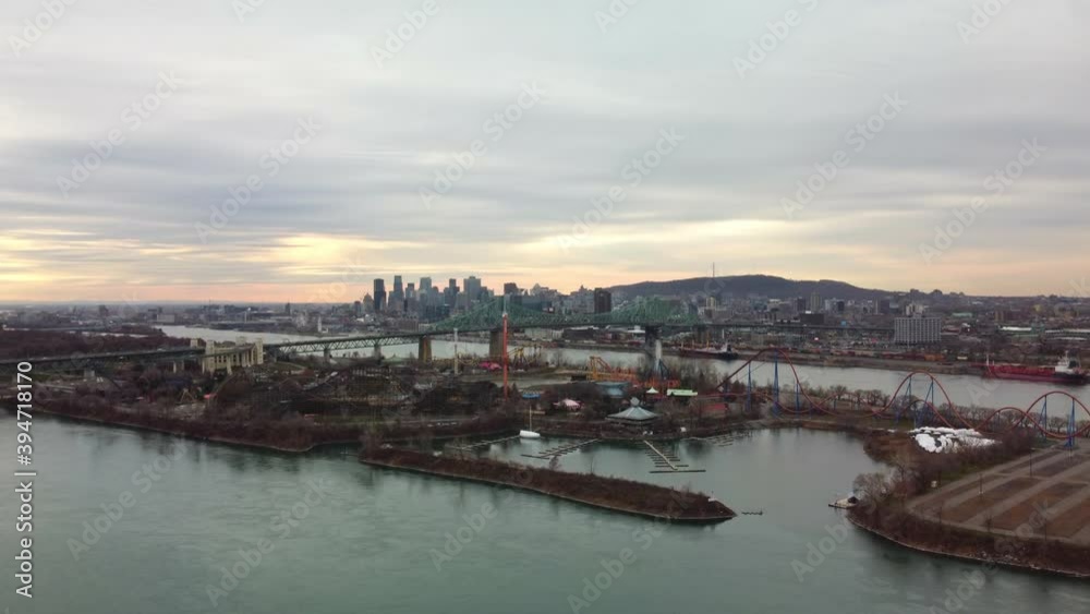 Montreal aerial view with Laronde and Jaque cartier bridge in foreground Montreal aerial view with Laronde and Jaque cartier bridge in foreground
