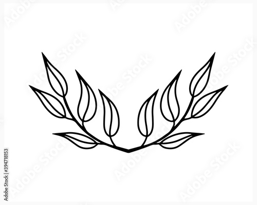 Doodle wreaths icon isolated on white. Sketch eco sticker. Branch with leaf. Frame, border for design. Hand dwawing art line. Outline vector stock illustration. EPS 10