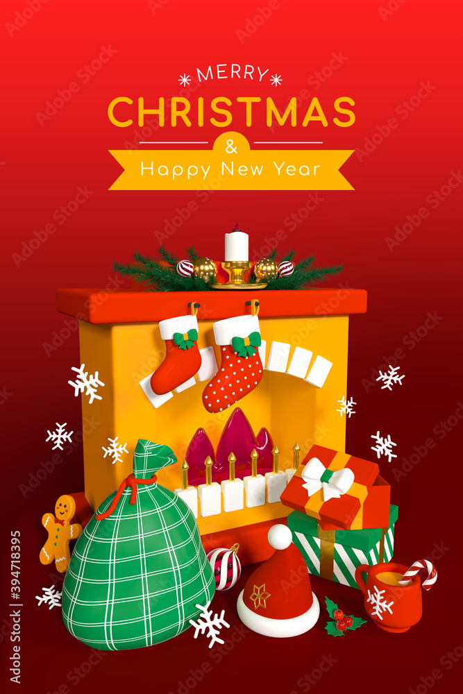 Naklejka premium Merry Christmas and Happy New Year - colorful 3d illustration