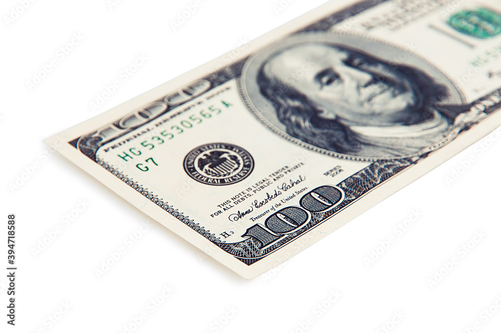 One hundred dollar bill on a white background, isolated. One hundred dollar bill on a white background, isolated.
