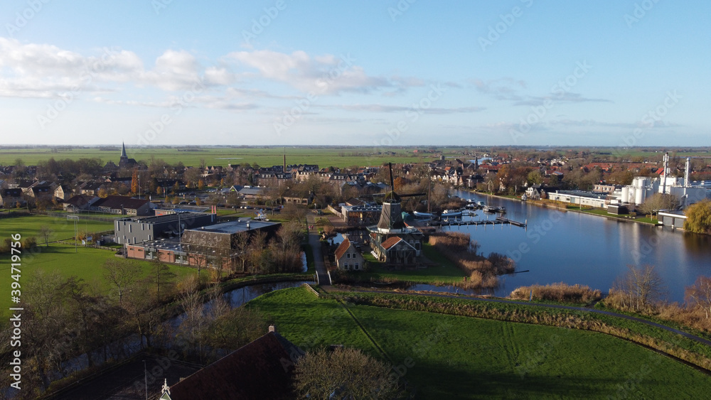 Aerial view from the city IJlst in Friesland