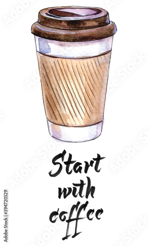 Start with coffee, Coffee in blank craft take away cup