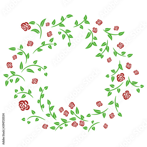 Wallpaper Mural round frame of floral ornament with green leaves and red flowers Torontodigital.ca
