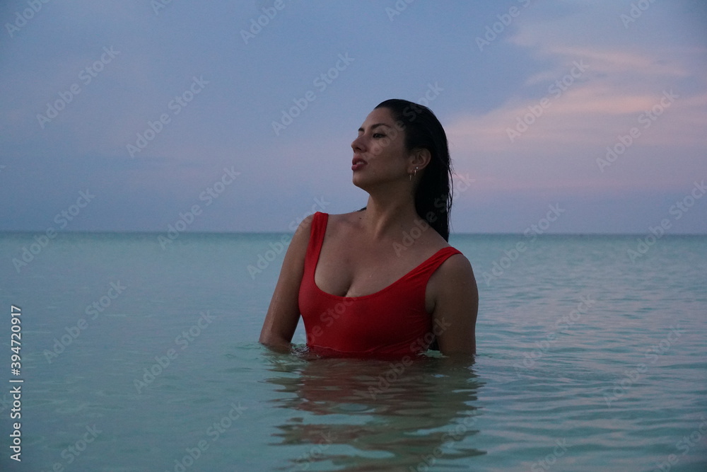sunset, mexico, rio lagartos, nature, model, red, swimsuit sunset, mexico, rio lagartos, nature, model, red, swimsuit