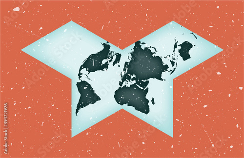 World map poster. Collignon butterfly projection. Vintage world shape with grunge texture. Neat vector illustration.