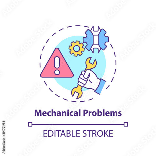 Mechanical problems concept icon. Workplace safety concerns. Problems with different technical instruments idea thin line illustration. Vector isolated outline RGB color drawing. Editable stroke
