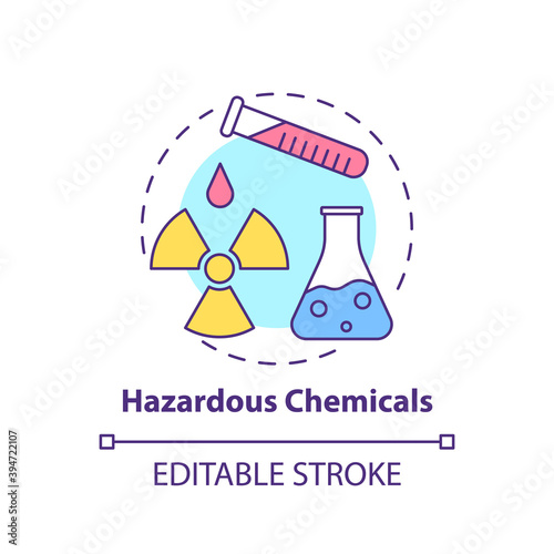 Hazardous chemicals concept icon. Workplace safety concerns. Health problems because of toxic job environment idea thin line illustration. Vector isolated outline RGB color drawing. Editable stroke