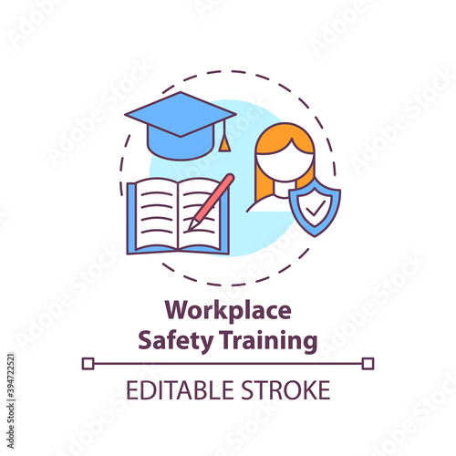 Workplace safety training concept icon. Workplace safety rights. Teaching working personal job rules idea thin line illustration. Vector isolated outline RGB color drawing. Editable stroke
