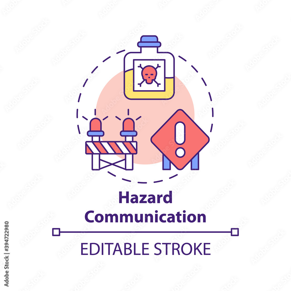 Hazard communication concept icon. Top workplace safety violations. Processes that employers implement in work idea thin line illustration. Vector isolated outline RGB color drawing. Editable stroke