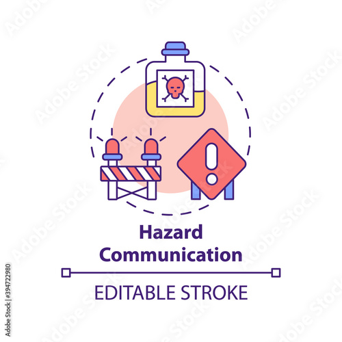 Hazard communication concept icon. Top workplace safety violations. Processes that employers implement in work idea thin line illustration. Vector isolated outline RGB color drawing. Editable stroke