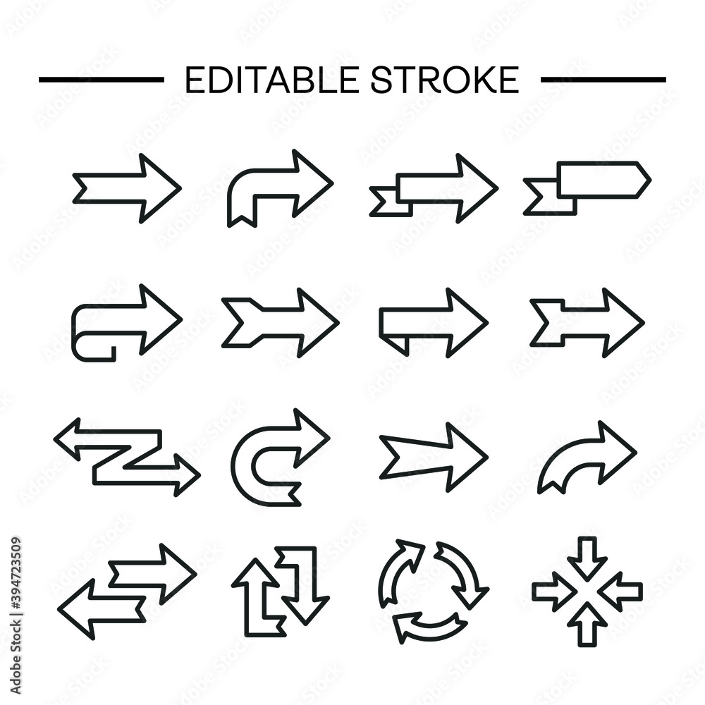 Arrows icon Line with editable stroke. Arrow vector icon set in thin line style. Different black directional icons, vector illustration collection for web design, mobile apps, interface Arrows icon Line with editable stroke. Arrow vector icon set in thin line style. Different black directional icons, vector illustration collection for web design, mobile apps, interface