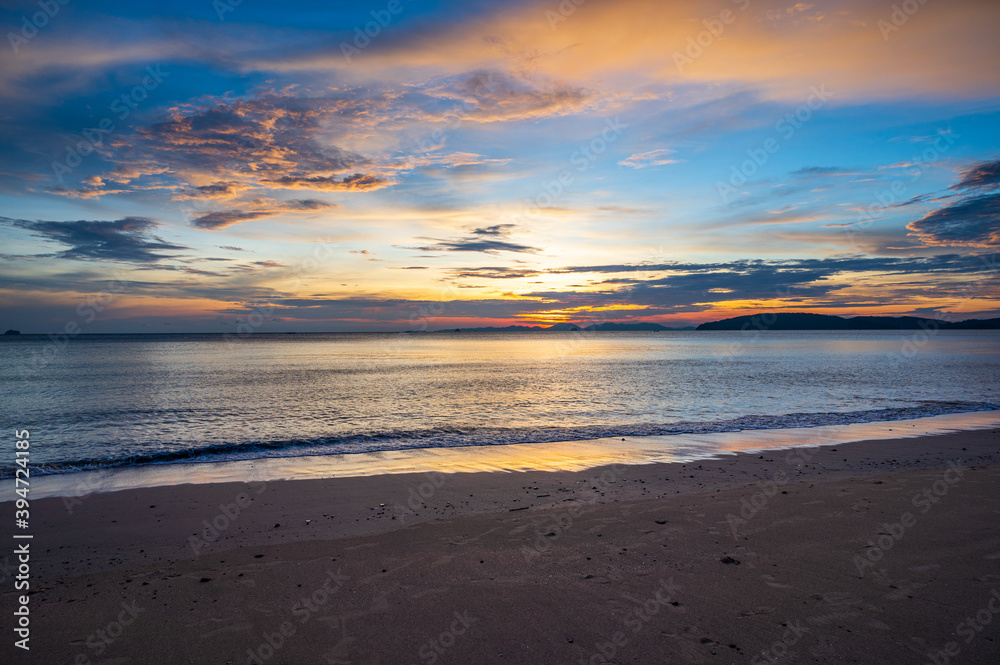 Beautiful scenery sunset time at Ao Nang beach, Krabi province, Thailand