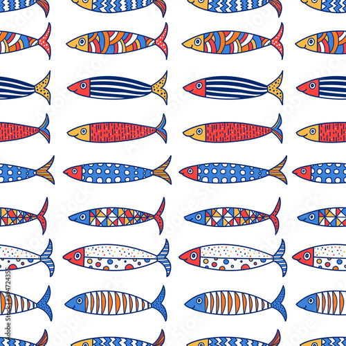 Cute fish. Sardines. Kids background. Seamless pattern. Can be used in textile industry, paper, background, scrapbooking.