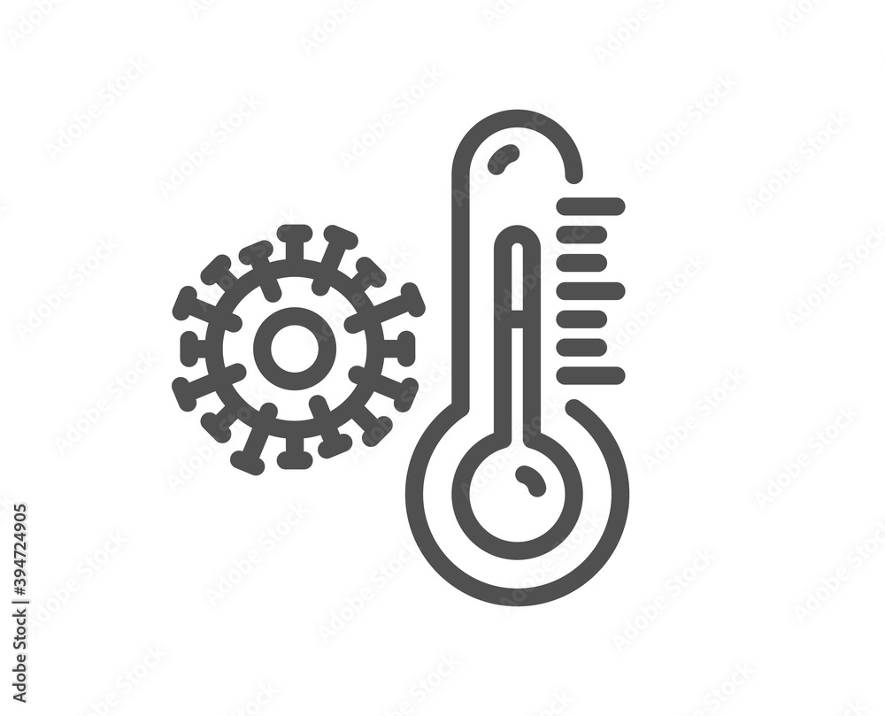 Thermometer line icon. Temperature diagnostic sign. Coronavirus symbol. Quality design element. Linear style thermometer icon. Editable stroke. Vector Thermometer line icon. Temperature diagnostic sign. Coronavirus symbol. Quality design element. Linear style thermometer icon. Editable stroke. Vector