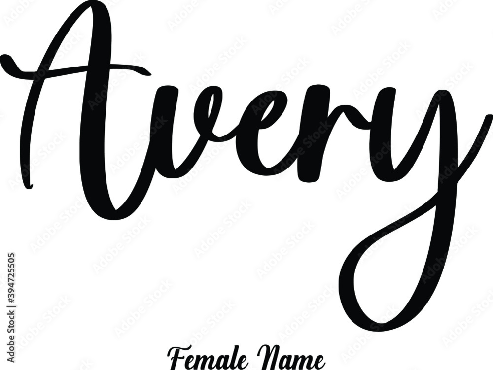 AveryFemale Name Cursive Calligraphy Phrase on White Background Stock